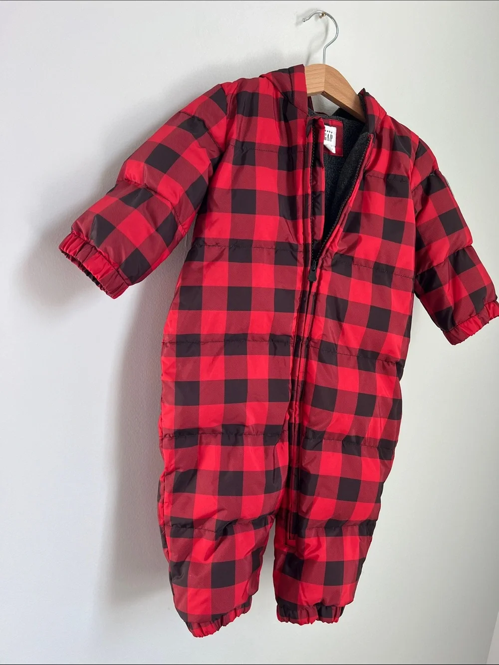 Baby GAP | Red & Black Buffalo Plaid One-Piece Puffer #473862-02 Size 12-18M